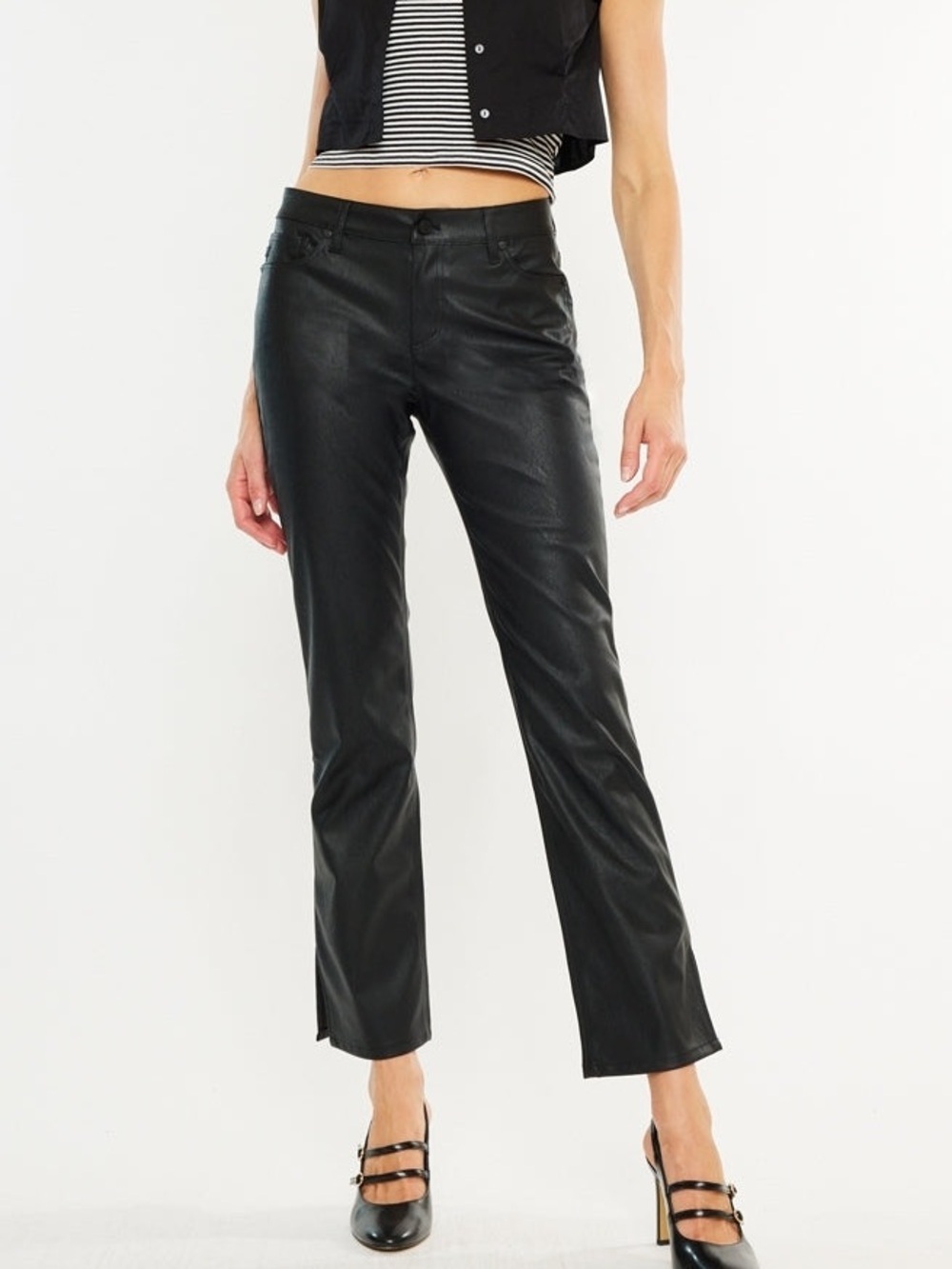 KanCan Petite Mid Rise Y2K Bootcut Faux Leather Pants Size 3/25 NWT